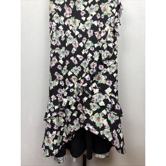 Aidan Mattox Strapless Floral Maxi Dress Women's 12 Black Hi-Low Ruffle Party - Picture 5 of 13